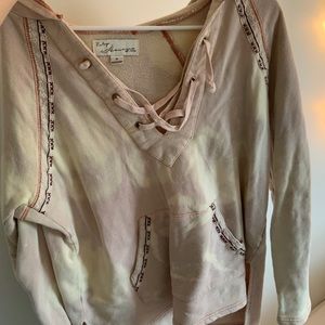 Pink tie-dye tie up hoodie